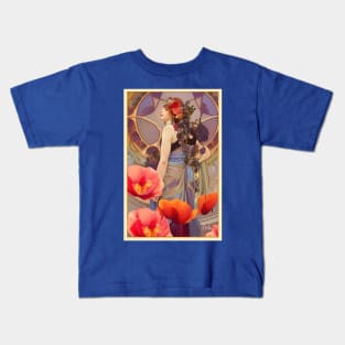 Pretty poppy floral painting of a Art Deco hippie Fatima belly dancer girl Kids T-Shirt